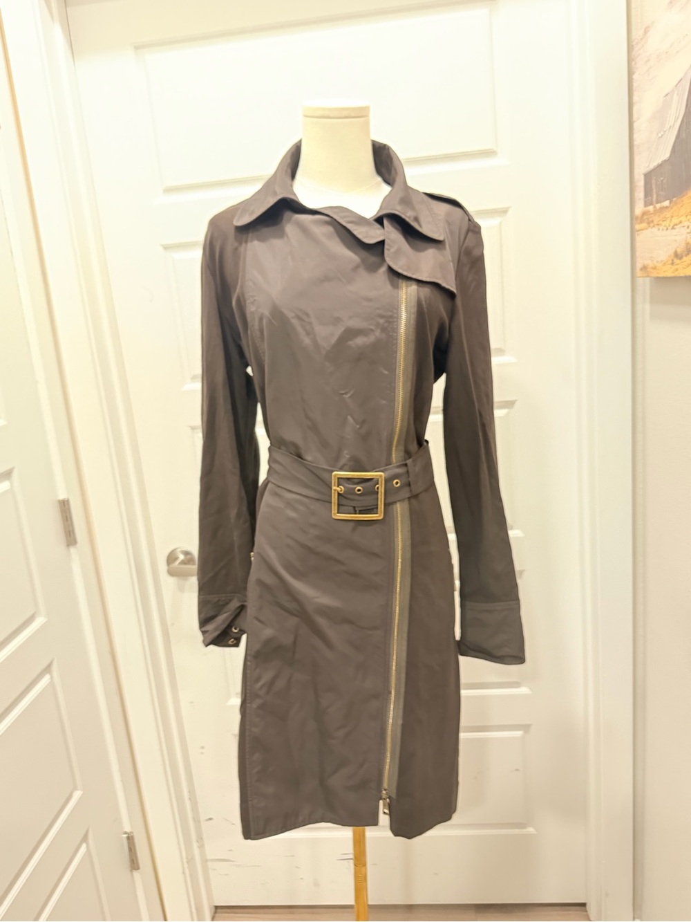 Per Se Dark Brown Classic  Belted with Stretch Panels Versatile Collar Coat